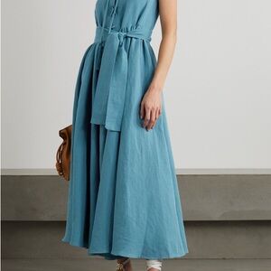 Fil de Vie Elegant Blue Linen Maxi Dress Small